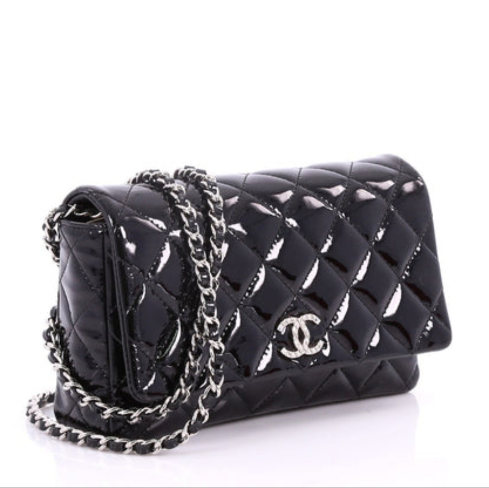 CHANEL Mini Flap Bag Brilliant Patent Calfskin Leather Wallet on Chain WOC